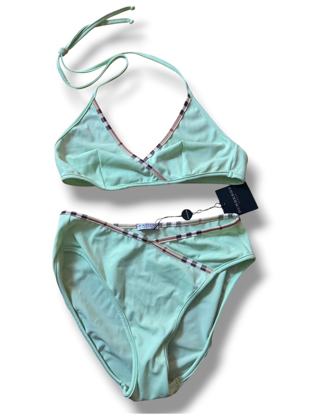 Burberry Seafoam Green Bikini with Plaid Trim